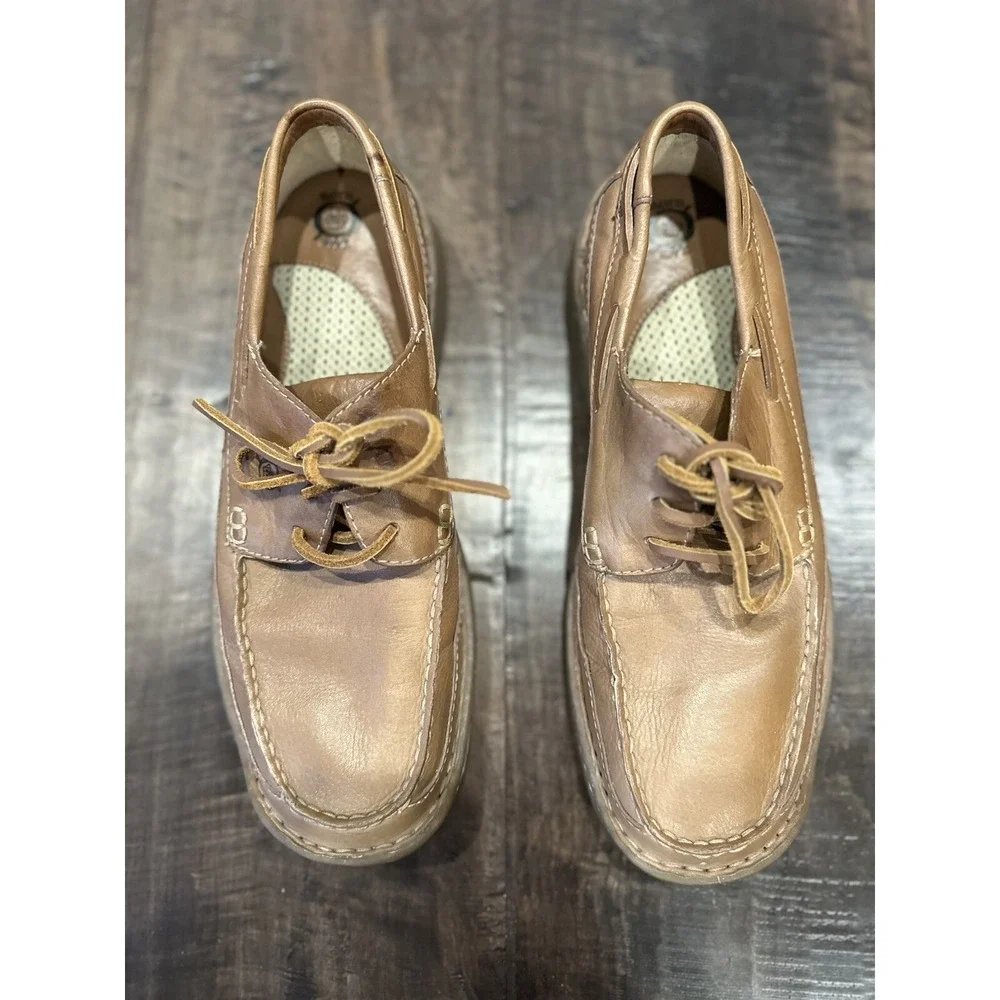 Born Men's‎ 8.5 Boat Deck Loafer Comfort Shoes Brown Leather lace up